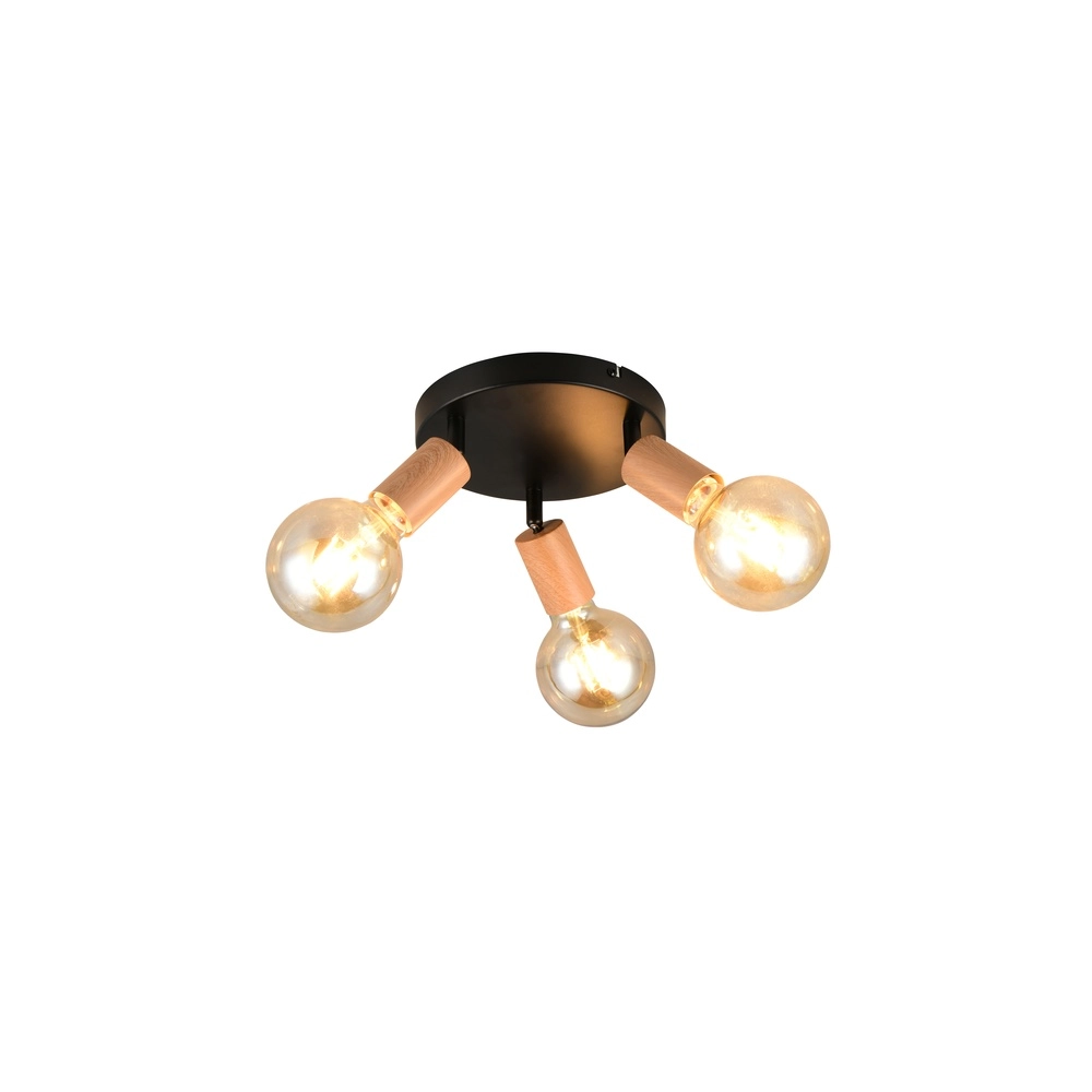 Lampe de plafond Lamego 3-noir clair avec bois Trio 4017807672039