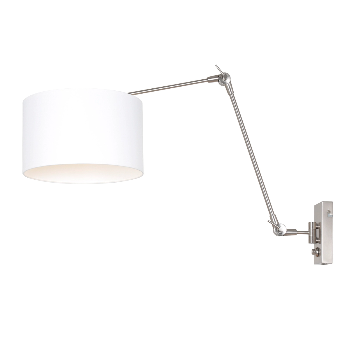 Lampe de lecture murale Prestige Chic Acier inoxydable avec abat-jour blanc uni de 30 cm
