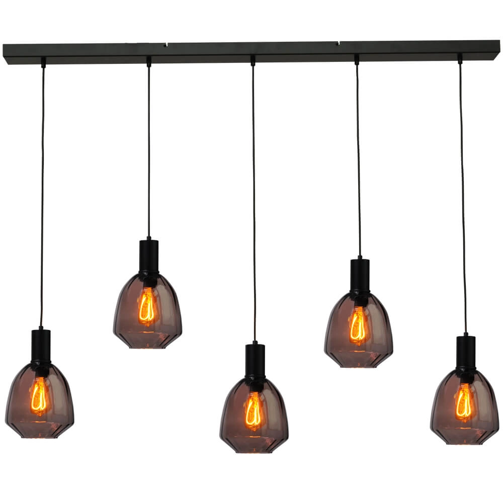 Lampe suspendue 5 lumières - noire - Porto avec des lunettes rouges Nicolette Lampe suspendue 5 lumières - noire - Porto avec des lunettes rouges Nicolette