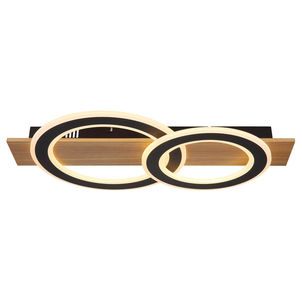 Lampe de plafond à design Jayden Noir avec 3 anneaux en bois Globo 9007371468409