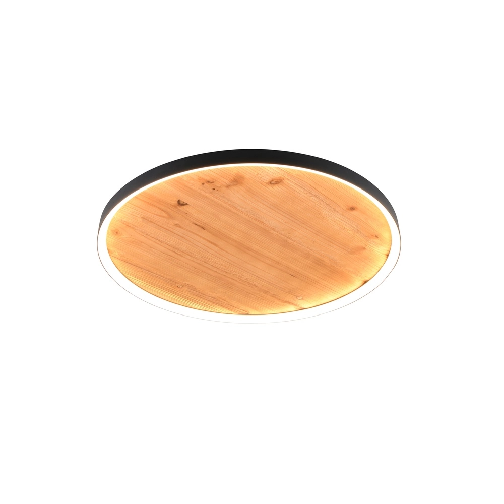Lampe de plafond Kalea Noir rond avec bois
