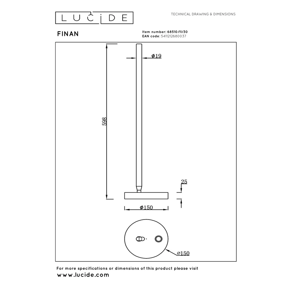 Lampe de table de conception Finan Noir Lucide 5411212680037