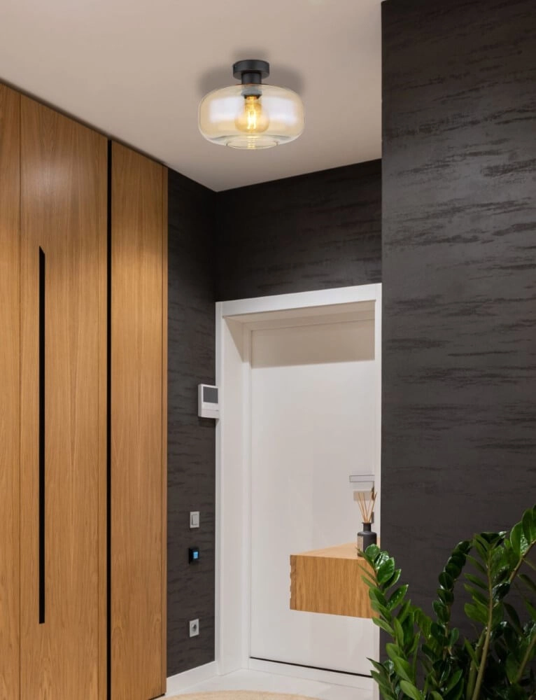 Plafonnier noir Giuseppe verre ambré Globo 9007371435227