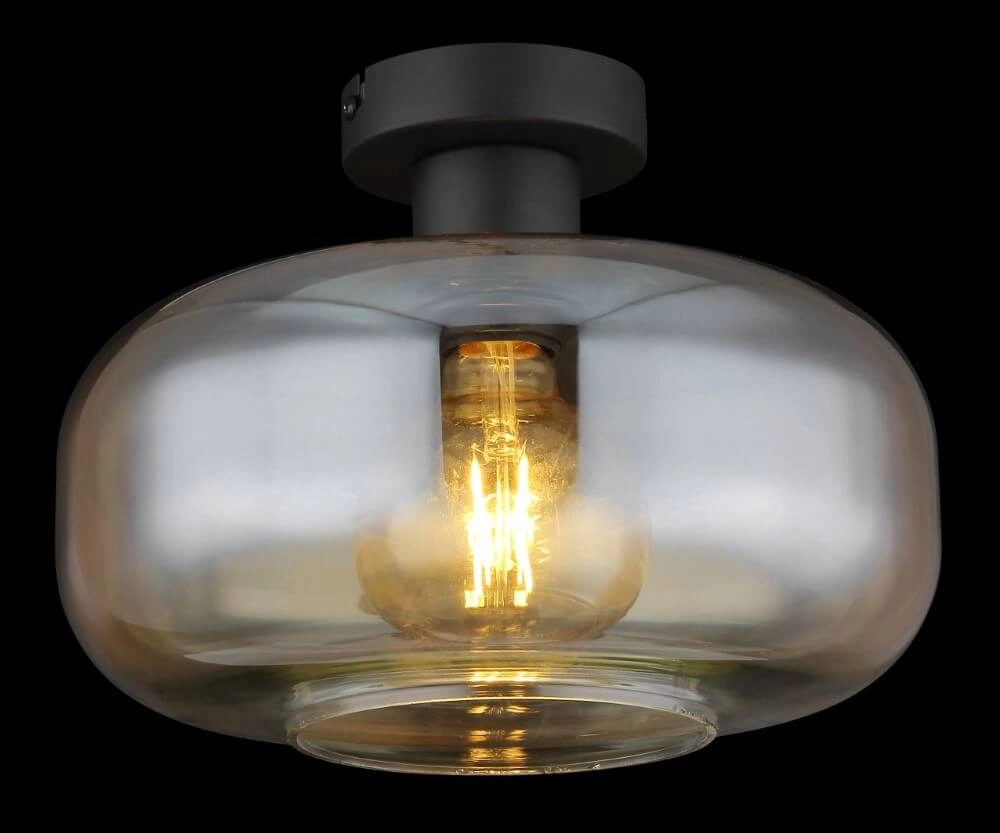 Plafonnier noir Giuseppe verre ambré Globo 9007371435227