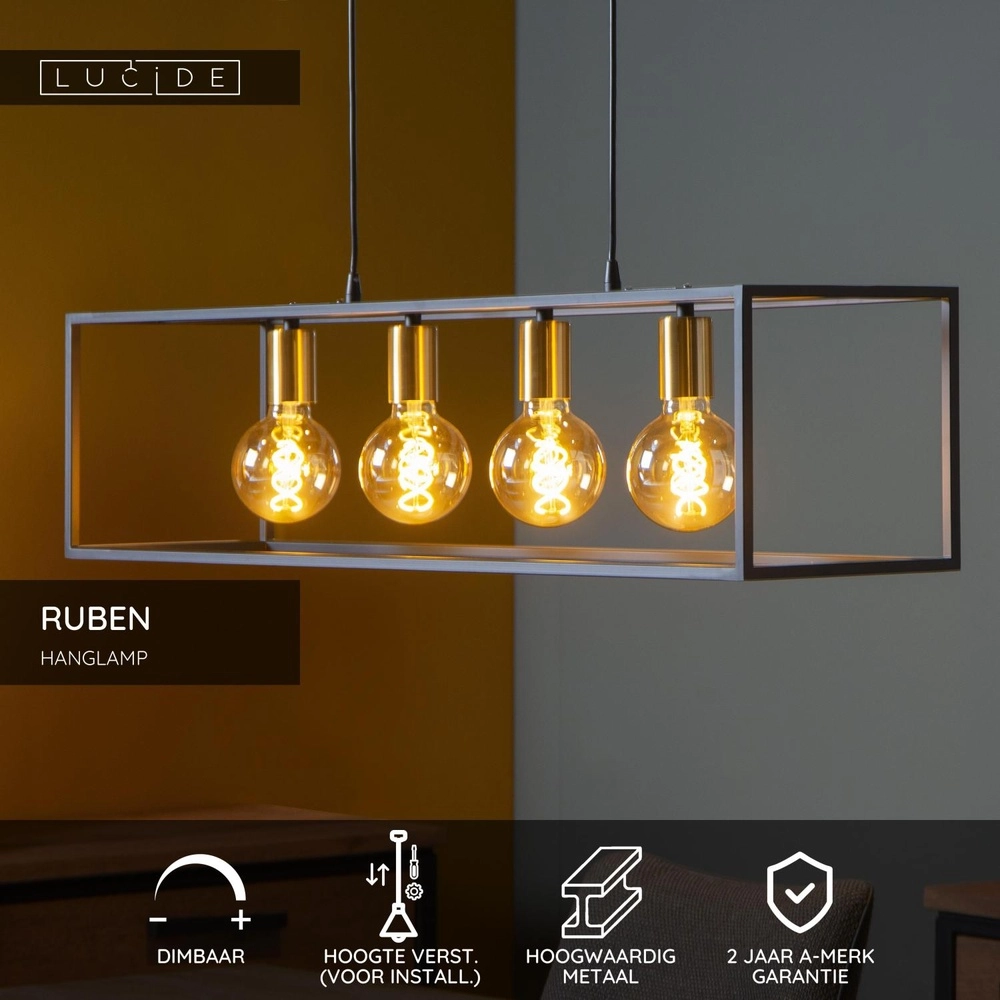 Lampe suspendue Ruben Noir à 4 lumières Lucide 5411212000163
