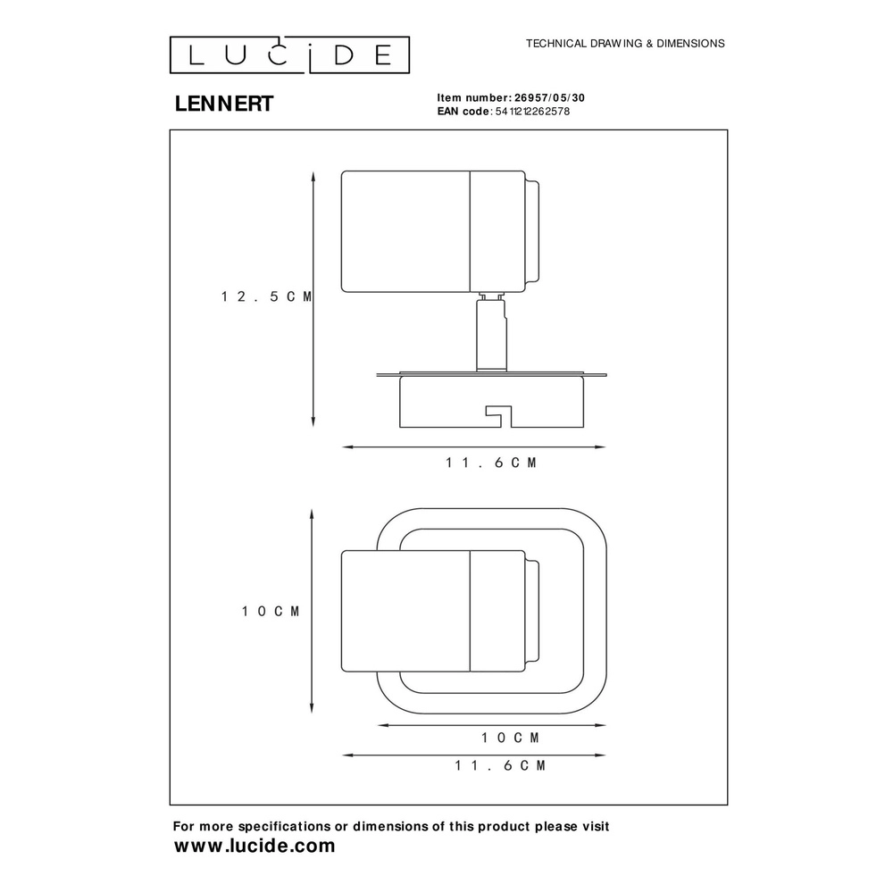 Projecteur de plafond Lennert Noir Lucide 5411212262578