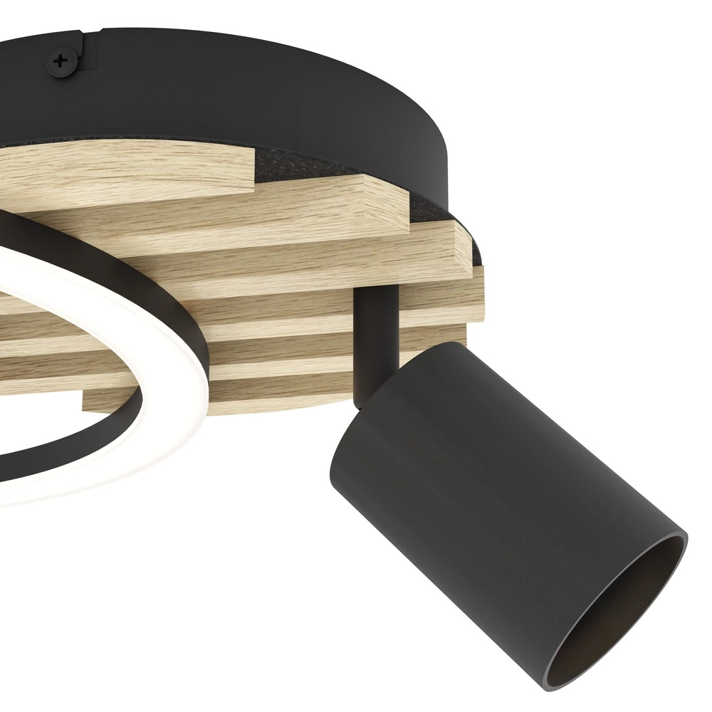 Lampe de plafond moderne Cembrano noir avec bois 38,5 x 30 cm Eglo 9008606388257