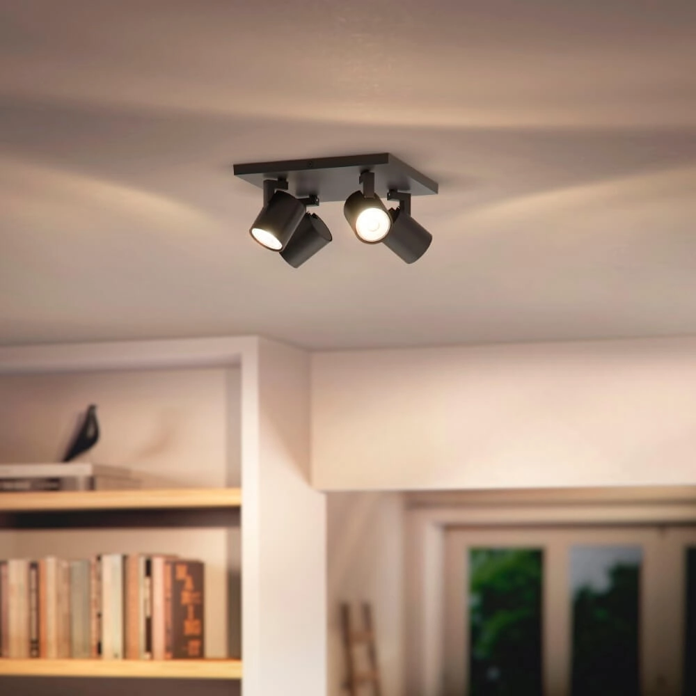 Spot de plafond noir Runner 4 lumières Philips 8719514435353