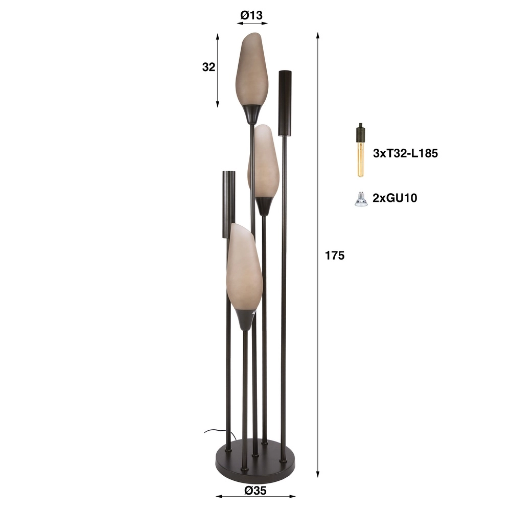 Lampe sur pied élégante Cocoon 3x E27 - 2x GU10 - verre dépoli Lyora 8716803511927