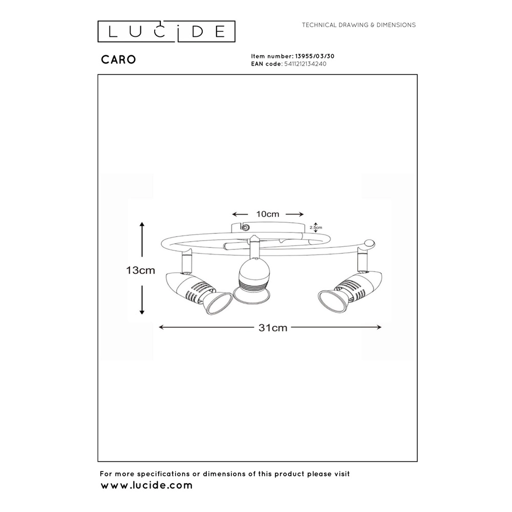 Projecteur de plafond Caro Noir à 3 lumières Lucide 5411212134240