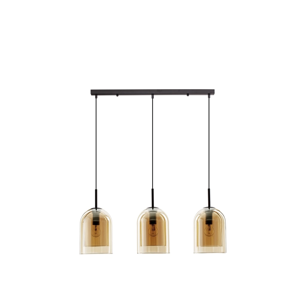 Suspension Velor Noir à 3 lumières avec verre ambré droit Lyora 5212017431226