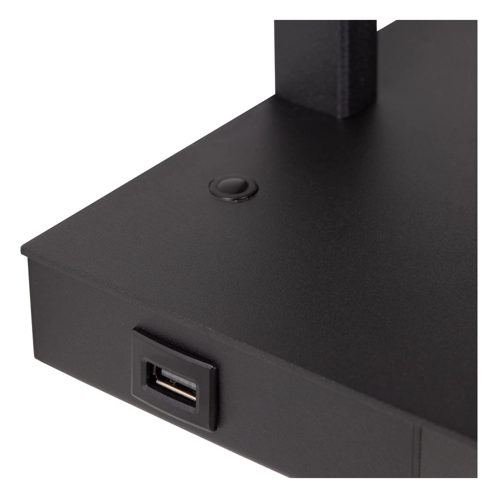 Lampe de chevet conçue Gregory noir avec un point de charge USB Lucide 5411212303370