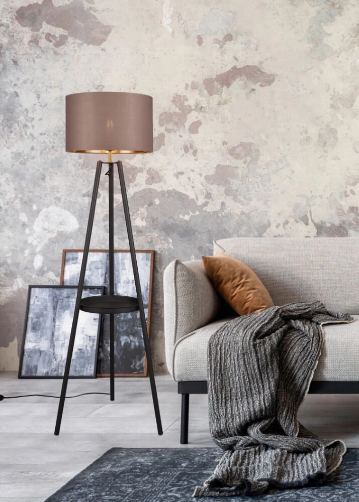Lampadaire sur pied Colette noir avec nuance taupe Trio 4017807574548