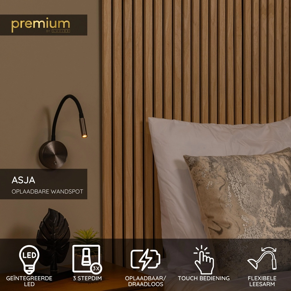 Lampe de chevet Asja Métal brossé à dimmable Premium by Lucide 5411212421197