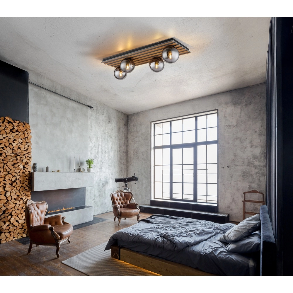 Lampe de plafond Parsons 4-noir clair avec bois Globo 9007371583003