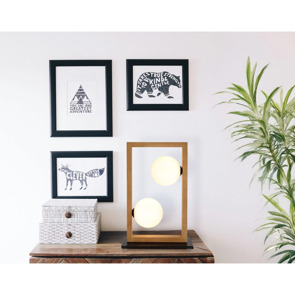 Lampe de table moderne Nanda noir avec bois Globo 9007371510948