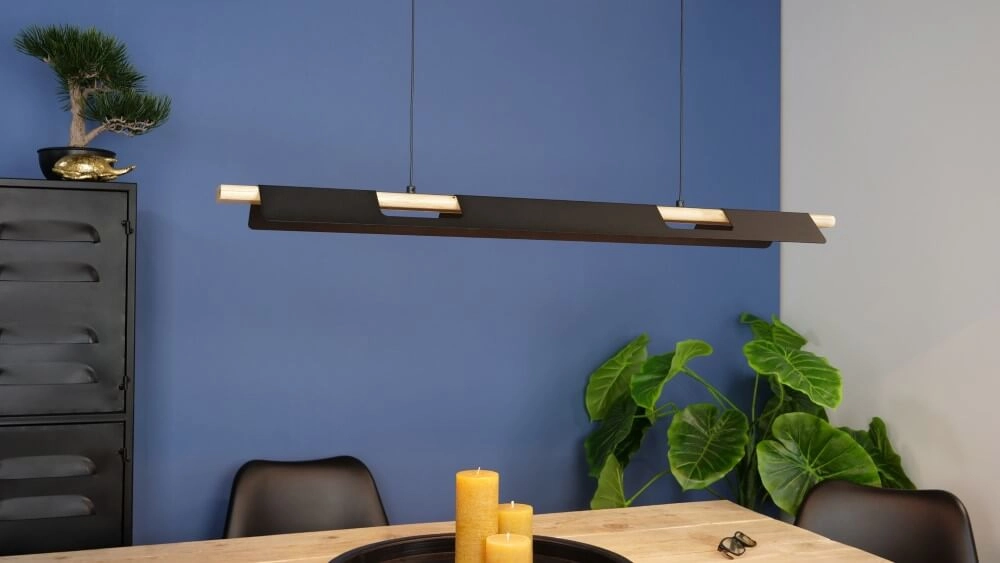 Lampe suspendue de bureau Ermua noir avec du bois Eglo 9002759988364