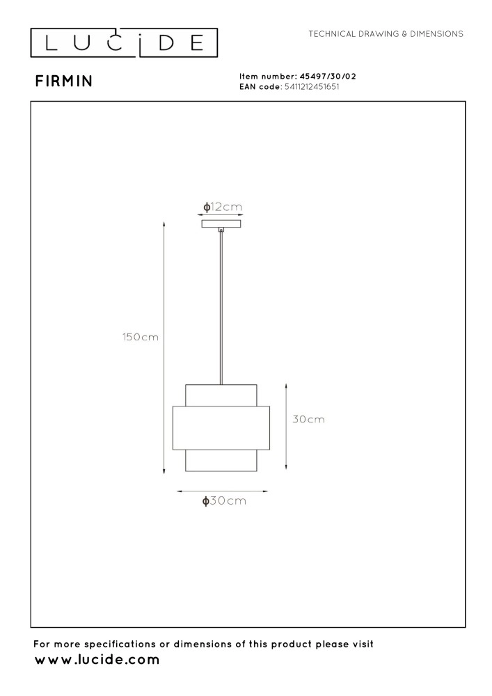 Lampe pendante moderne Firmin Ø 30cm Lucide 5411212451651