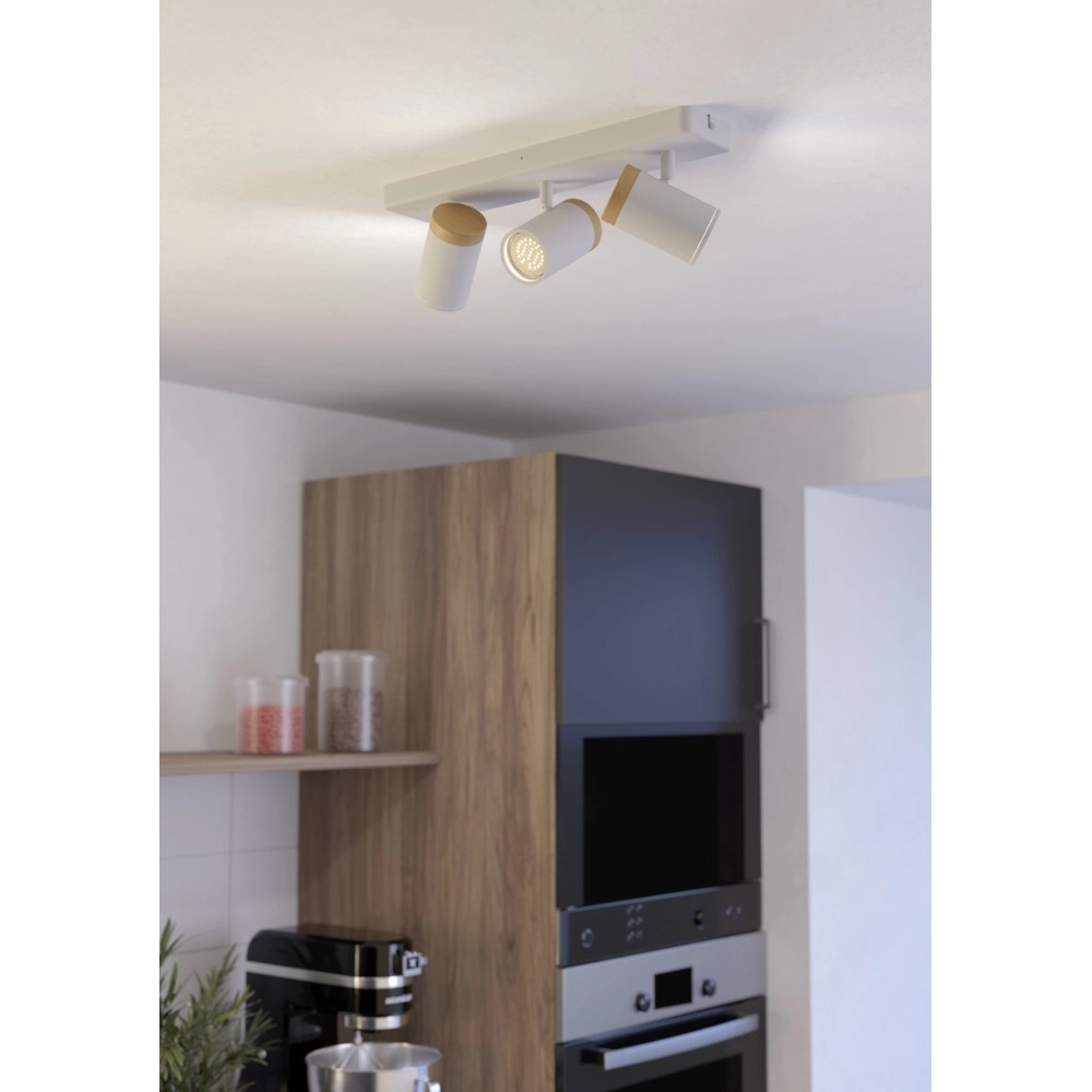 Plafonnier Consuma 3 lumières blanc avec bois Eglo 9008606323685