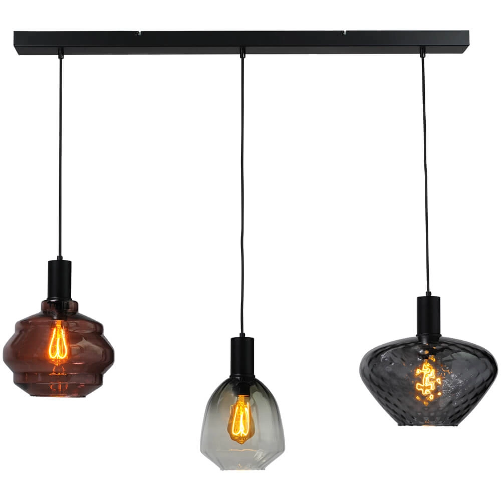 Lampe suspendue 3 lumières - noire - Porto avec des lunettes différentes