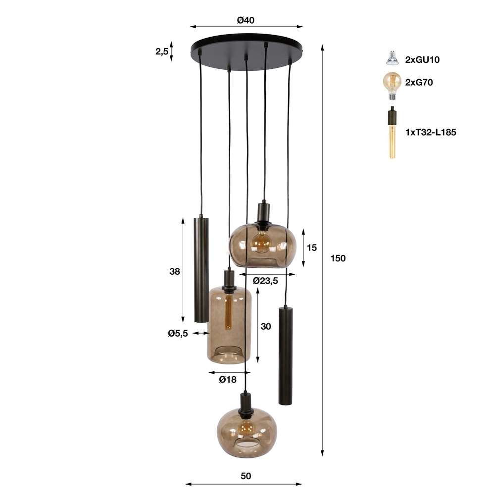 Lampe pendante de conception Serene Sienne brun 5 clairs Lyora 8716803514805