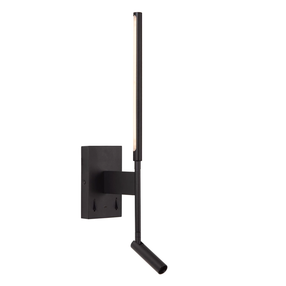 Lampe murale de conception Finan avec lampe de lecture et point de charge USB noirs Lucide 5411212680020