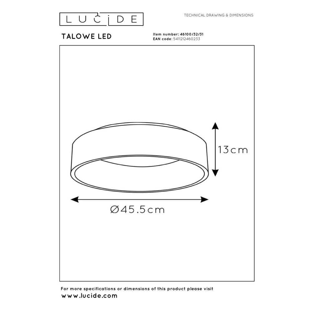 Éclairage de plafond Talowe Led Ø 45,5 cm de blanc Lucide 5411212460233