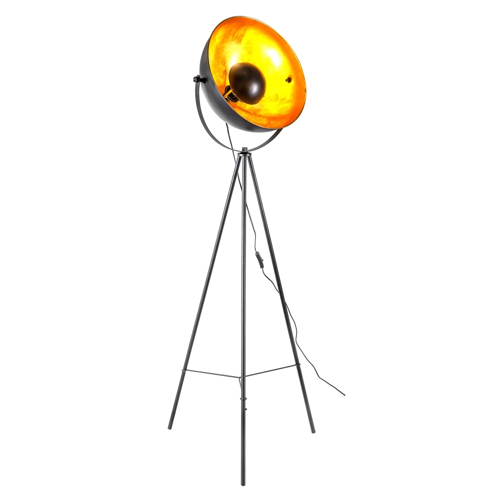 Lampe sur pied trépied Timo noir avec or
