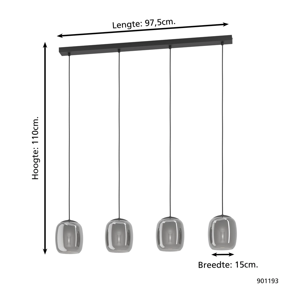 Lampe pendante de table à manger Ciampino 4L - verre dépoli fumé Eglo 9008606312726