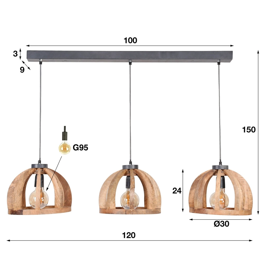 Lampe pendante en bois pour table à manger Orba 3x Ø 30cm Lyora 8716803513204