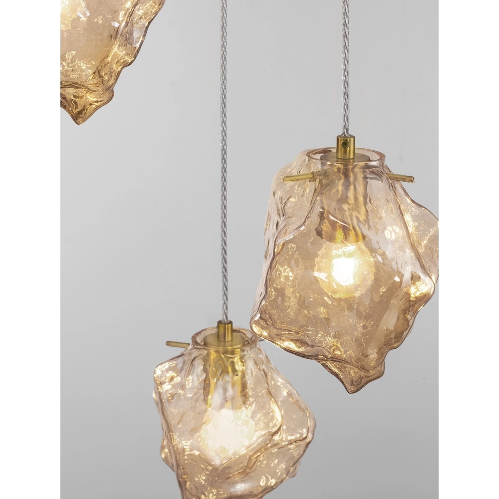 Suspension Odelle Or 3 lumières avec verre ambré Lyora 5212017434395