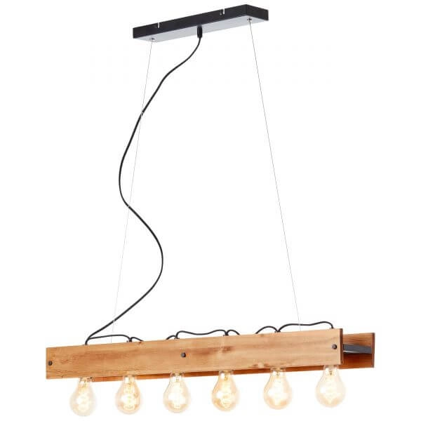 Lampe suspendue Calandra 6 lumières noir avec bois marron Brilliant 4004353394461
