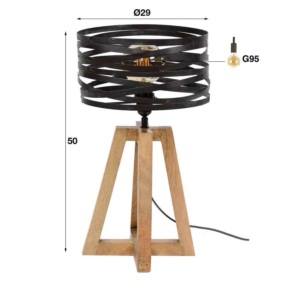 Lampe de table industrielle Twist Ø 29cm - bois avec gris Lyora 8716803511804