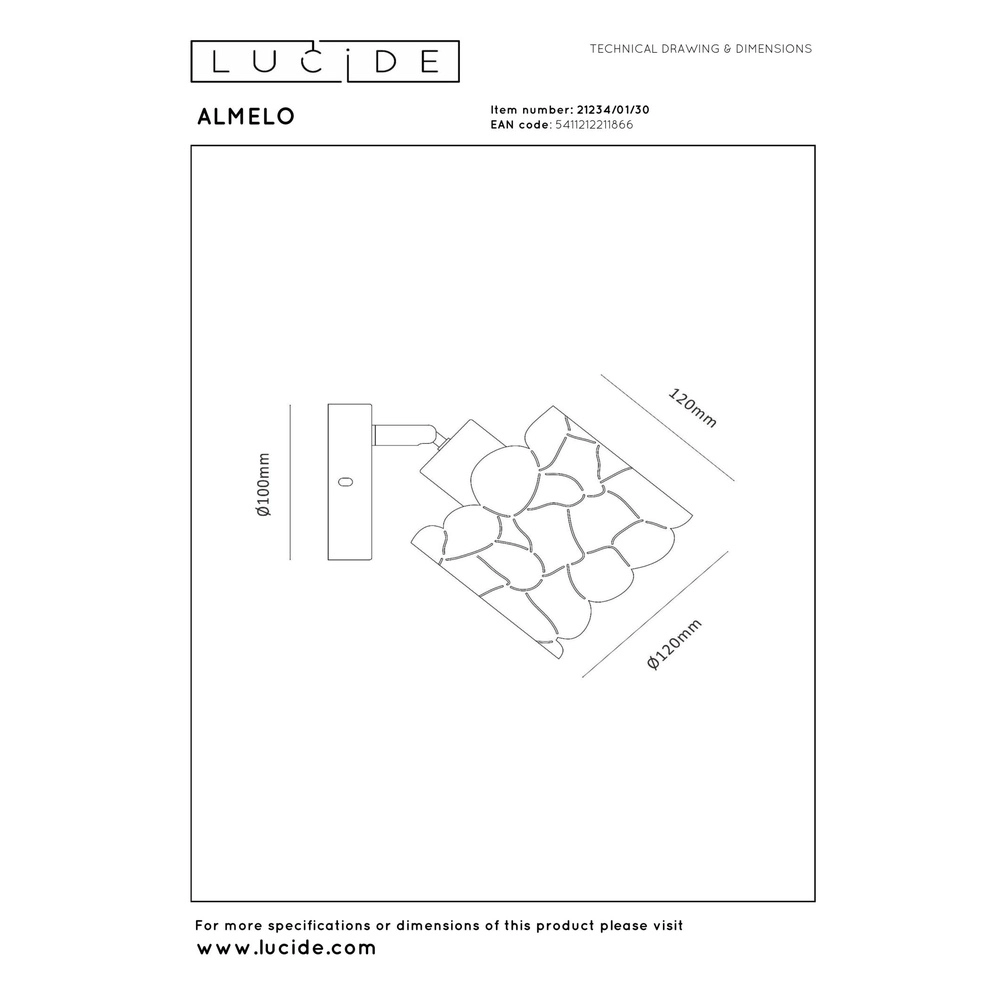 Lampe murale Almelo Noir avec or à l’intérieur Lucide 5411212211866