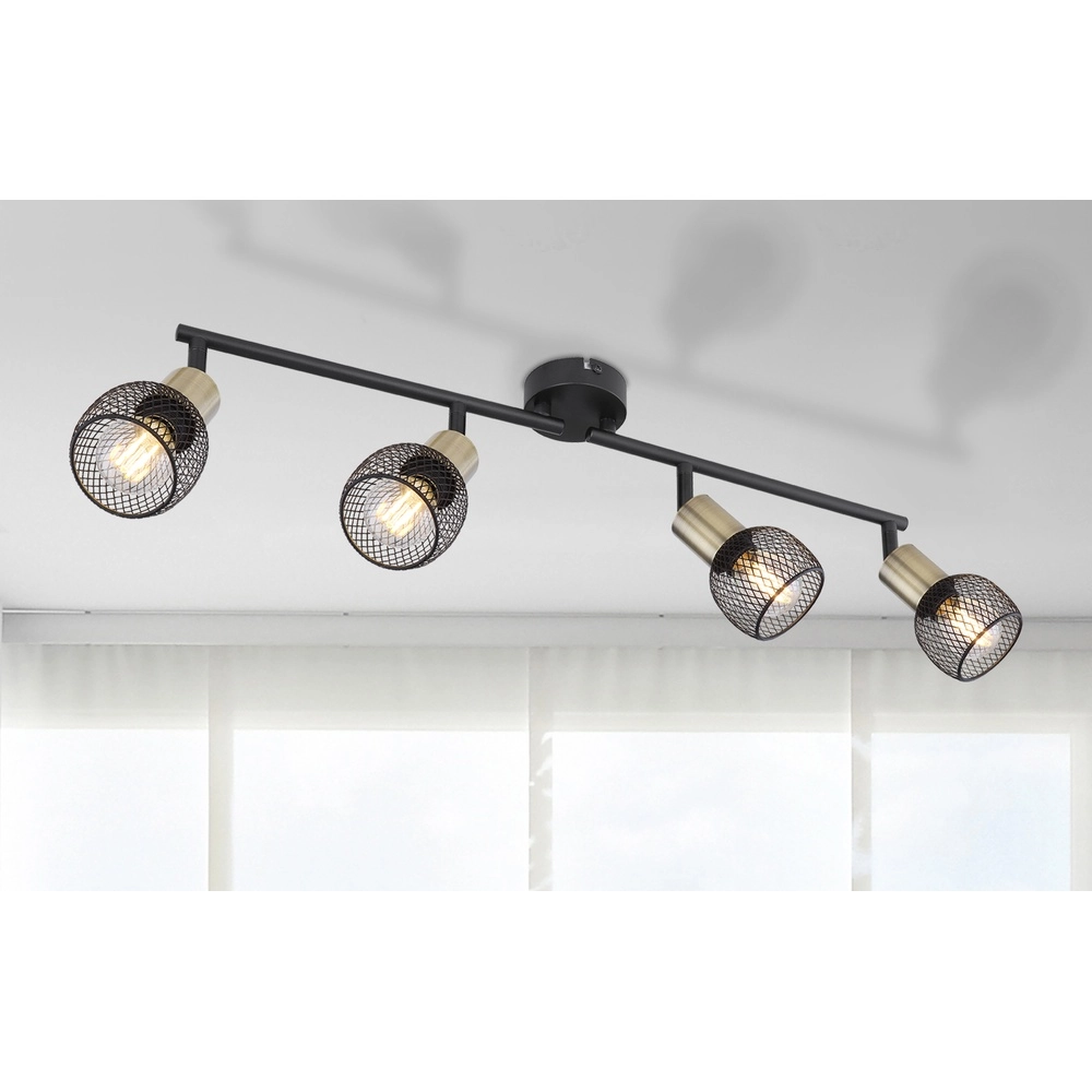 Lampe de plafond Fiastra 4 lumières noires avec maillage Globo 9007371418121