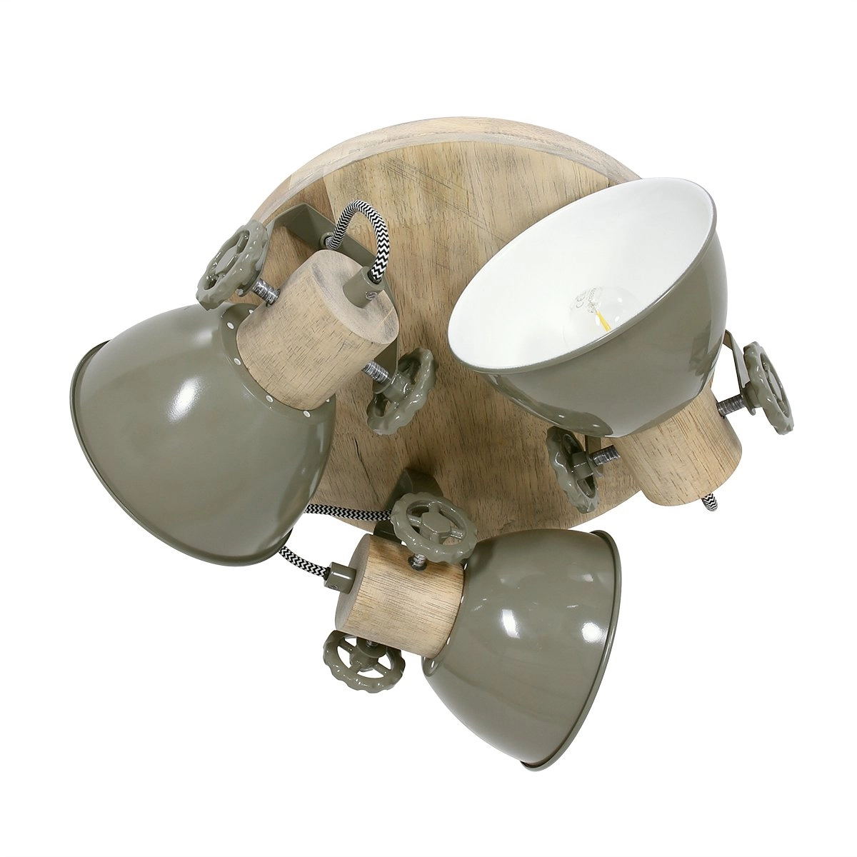 Plafonnier industriel Gearwood 3 lumières rétro vert avec bois Steinhauer 8712746135398