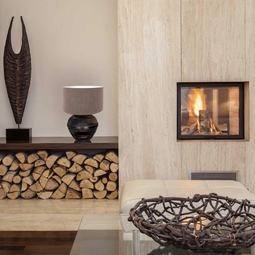 Lampe de table chic Lyons B avec abat-jour en lin taupe Steinhauer 8712746166620