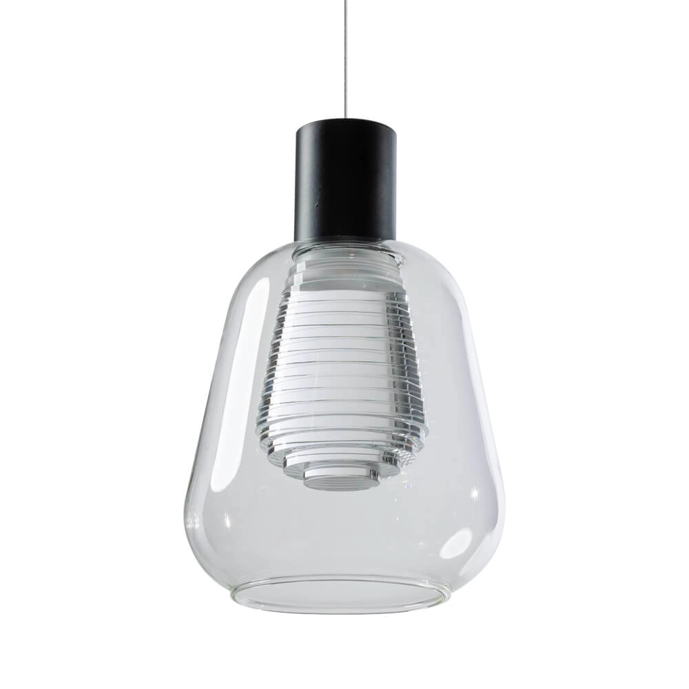Lampe à suspension en verre Gary noir avec verre transparent