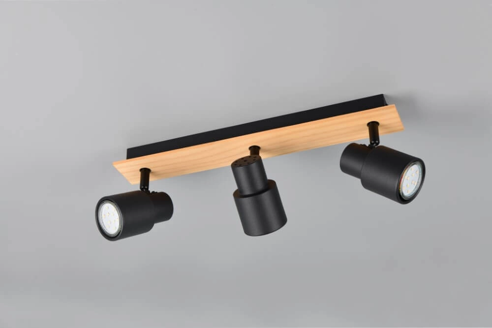 Plafonnier 3 lumières Pierre noir avec bois Trio 4017807638196