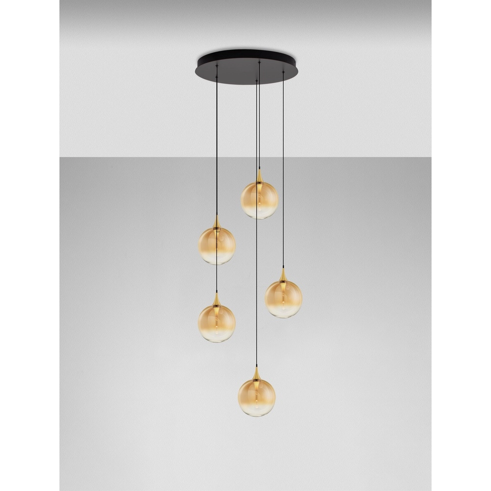 Suspension Orenda Verre rond ambré à 5 lumières Lyora 5212017477651