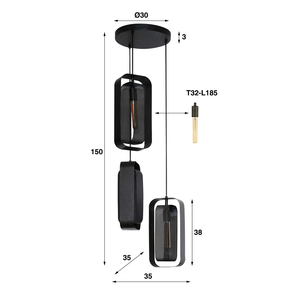 Lampe suspendue en maille métallique de 3L Mesh 3x E27 Lyora 8716803512191