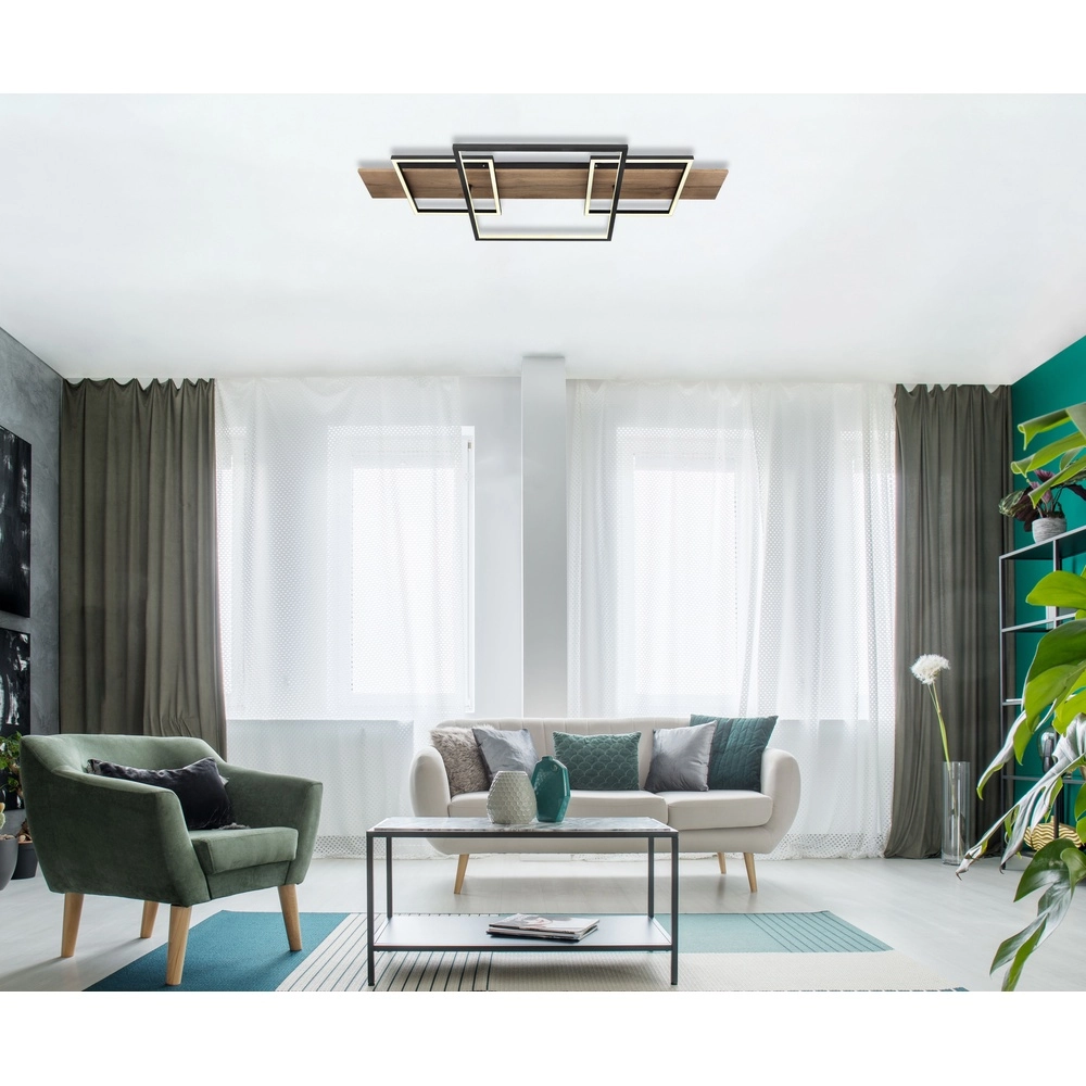 Lampe de plafond à design Vanni noir avec un aspect bois 95 cm Globo 9007371454082