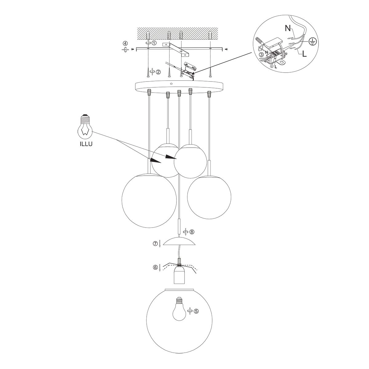 Lampe suspendue vide à 5 lumières Bollique Cacao avec verre ambré Steinhauer 8712746187175