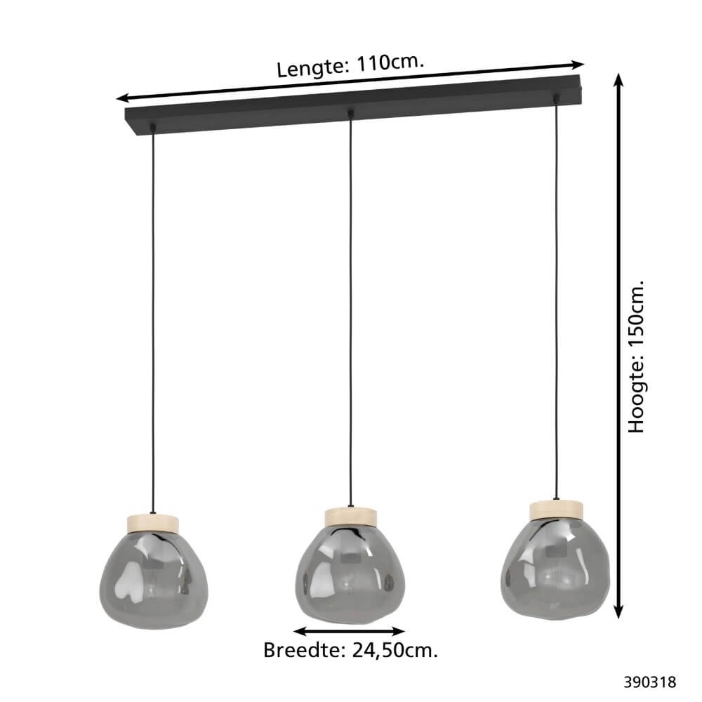 Lampe suspendue 3 lumières Magacela bois avec verre fumé Stars of Light 9008606274499
