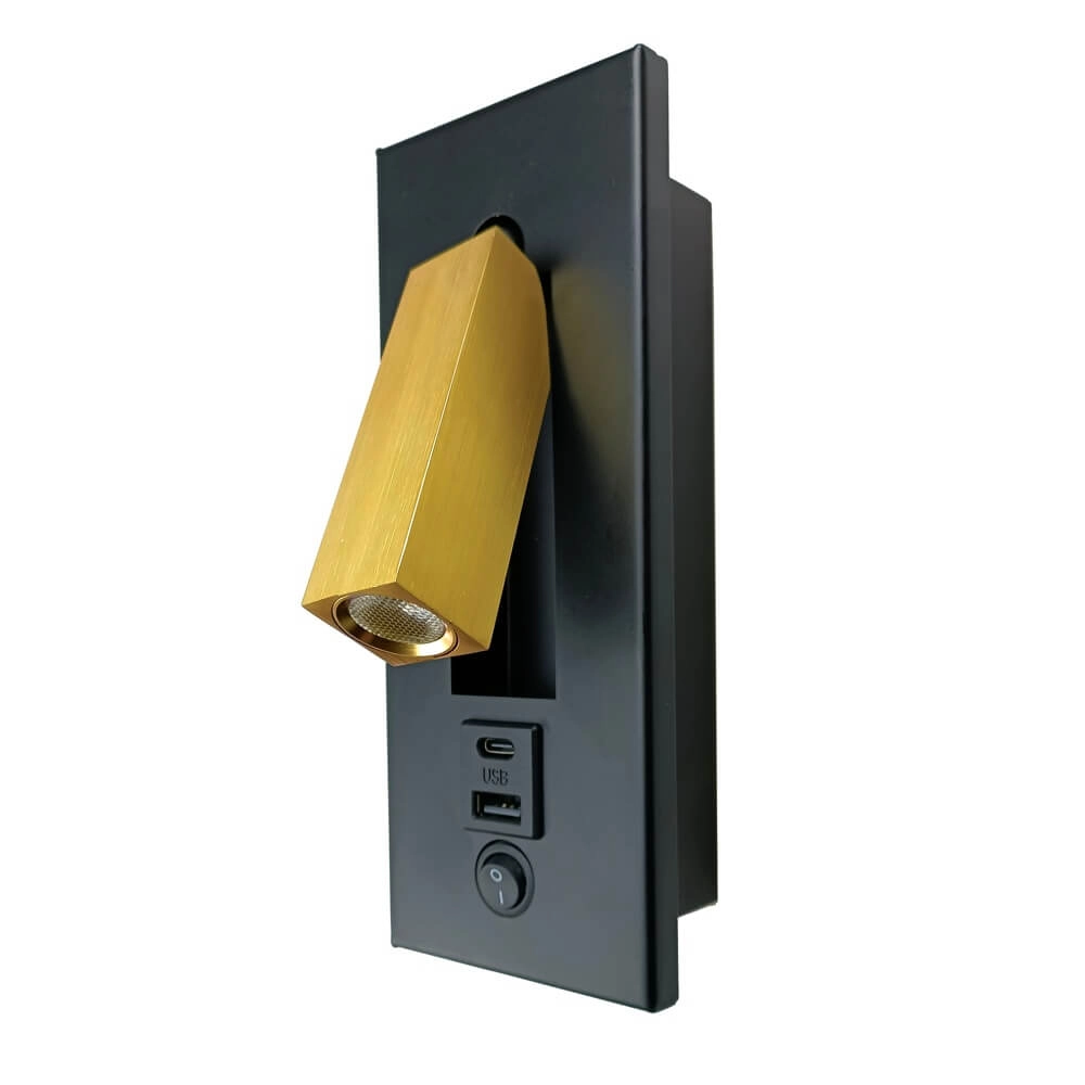 Lampe de chevet Adam noir et or avec connexion USB A et C