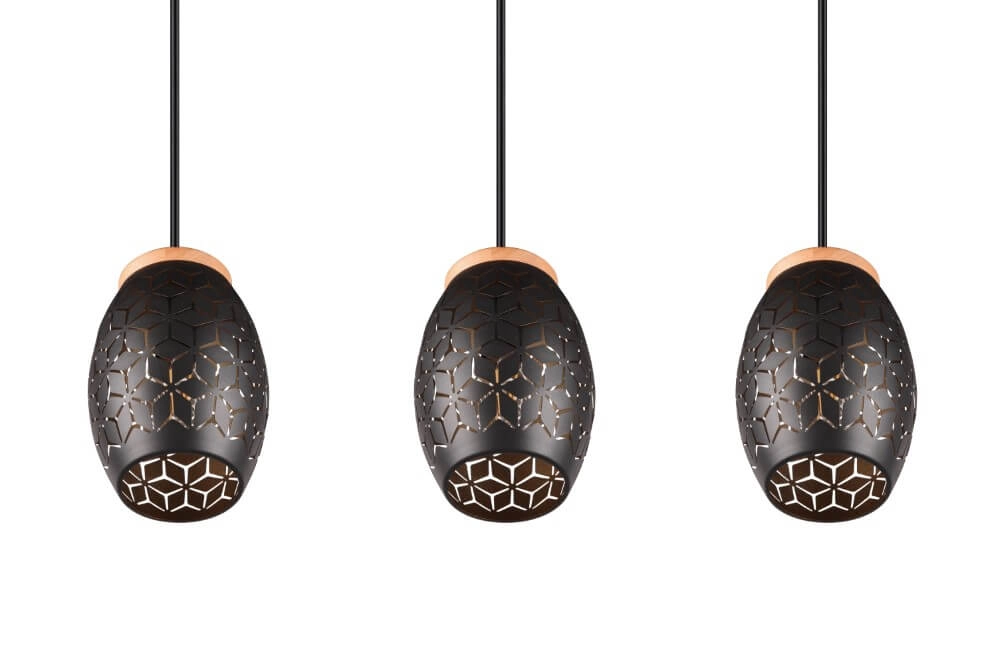 Lampe à suspension en or noir Bidar 3 lumières Trio 4017807574890