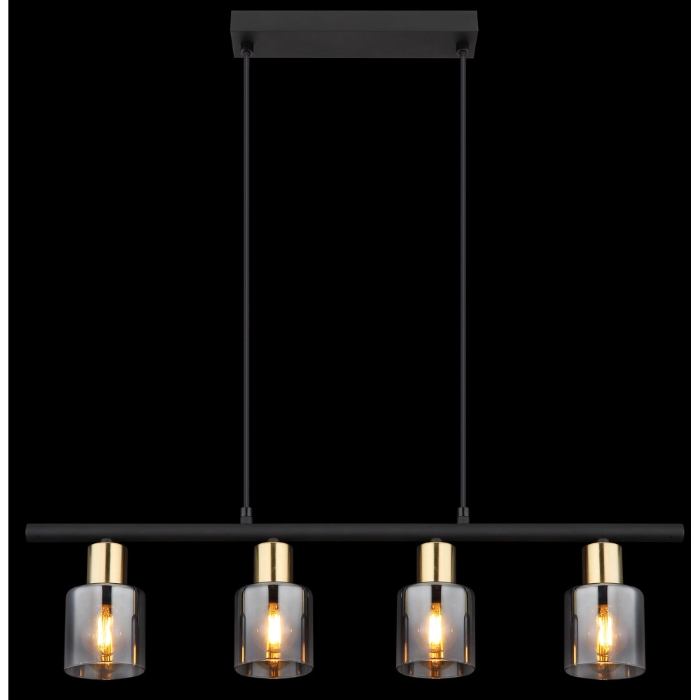 Lampe suspendue à 4 lumières Hollsy noir avec verre fumé Globo 9007371454853