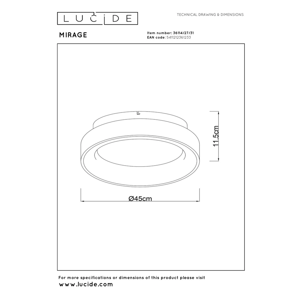 Lampe de plafond Mirage Ø 45 cm de blanc Lucide 5411212361233
