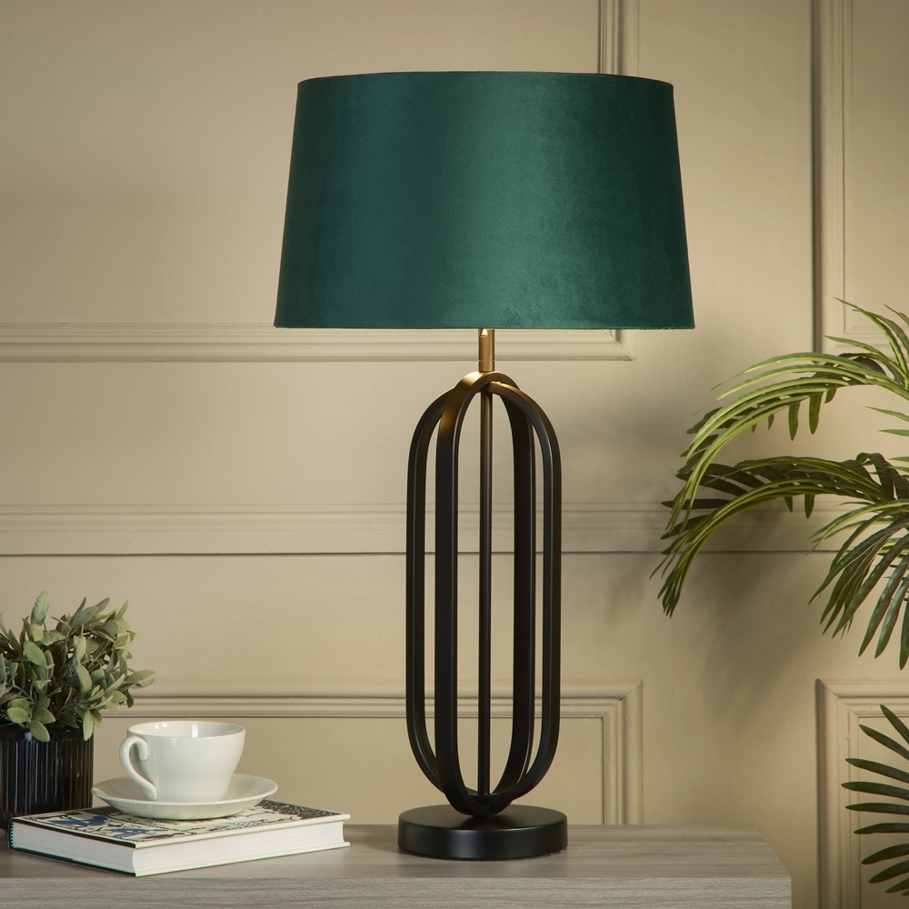 Lampe de table Chic Noir avec capuche émeraude Searchlight 5053423305363