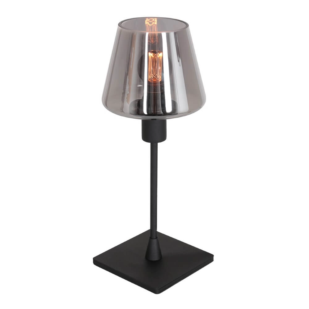 Lampe de table noire Ancilla avec verre fumé Lampe de table noire Ancilla avec verre fumé